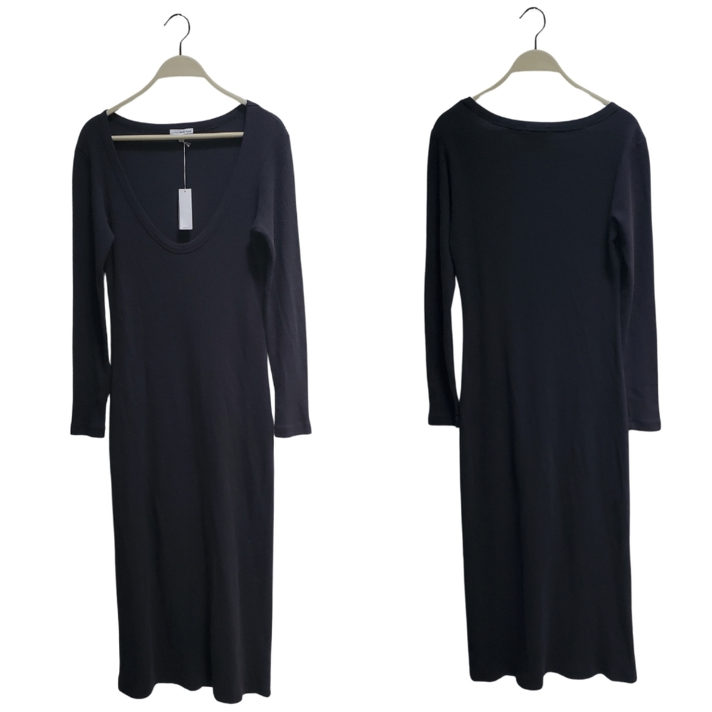 James Perse V-Neck Thermal Knit Midi Dress Elevated Basic Deep Gray Size S - Picture 2 of 14